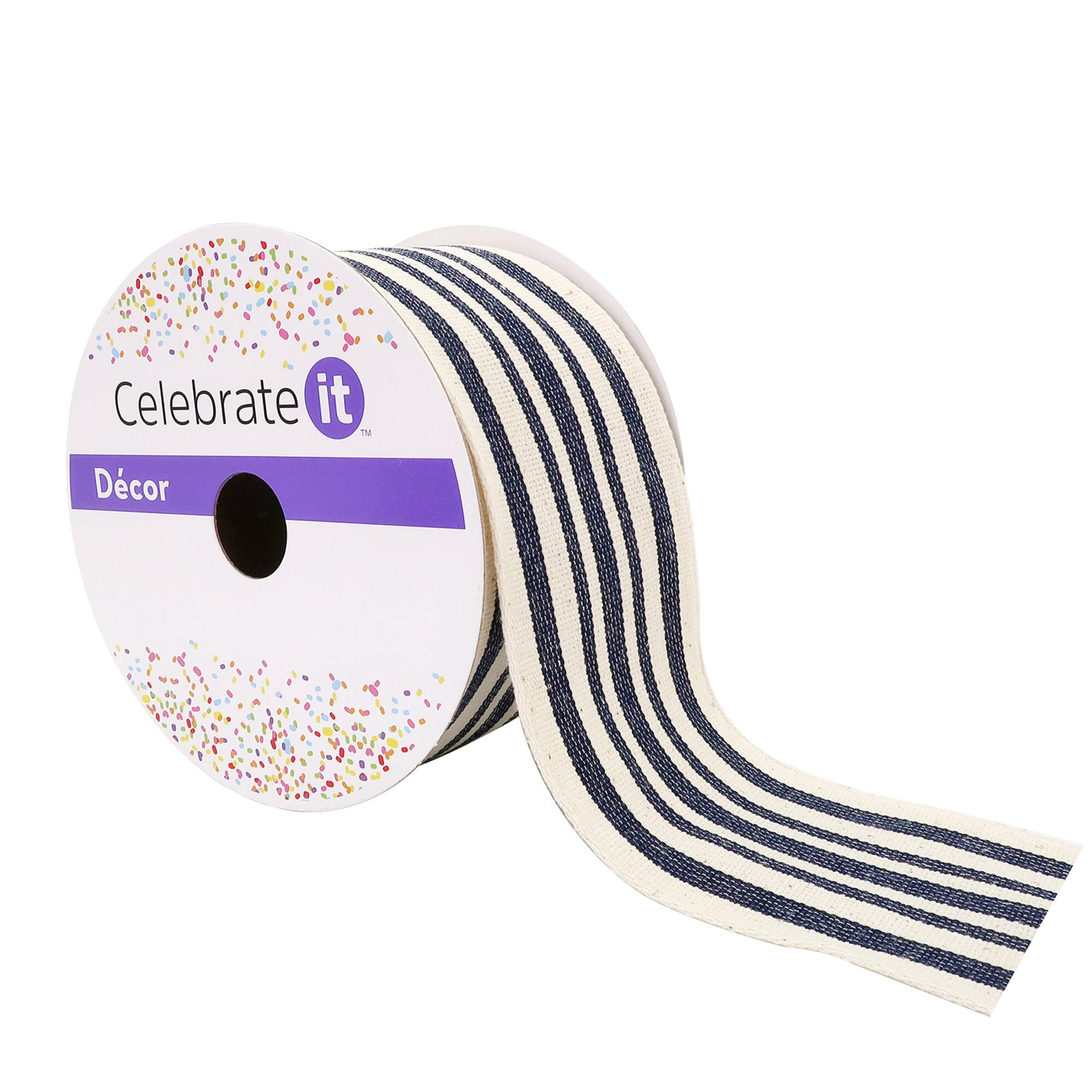 2.5" x 25ft. Faux Cotton Wired Striped Ribbon by Celebrate It™ Décor